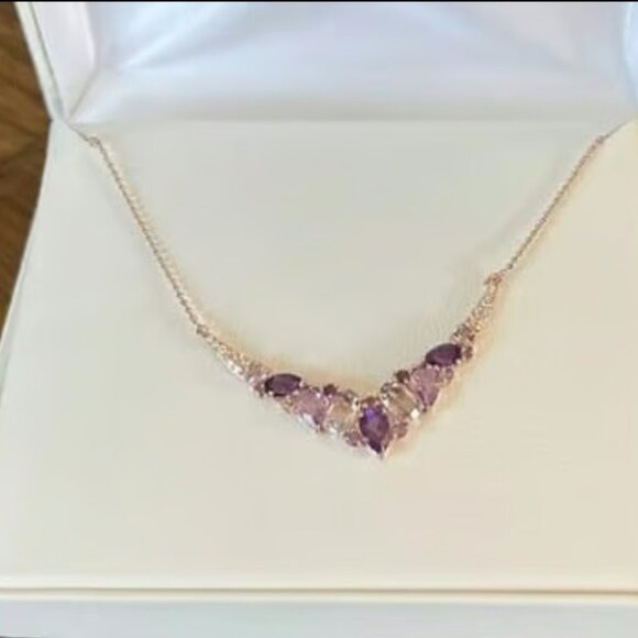 14k Rose Gold  Silver Amethyst & White Sapphire Necklace $225 New with gift box - Picture 3 of 7